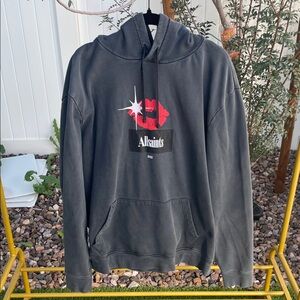 All Saints Charcoal Hoodie with Red Lips Graphic